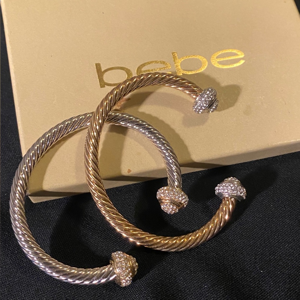 Bebe Gold and Silver Twisted Cuff Bracelet Set